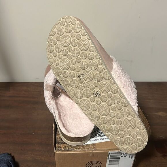 GENUINS Clog Pink Suede Faux Sherpa Cozy Slip On Slipper Slide Shoes - Picture 6 of 6